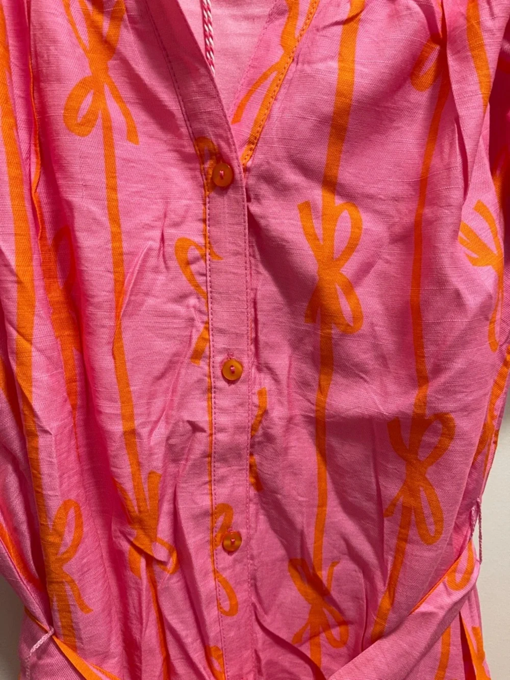 NWT Umgee Bow Print Mini Dress w/ Tie Waist - Picture 7 of 10